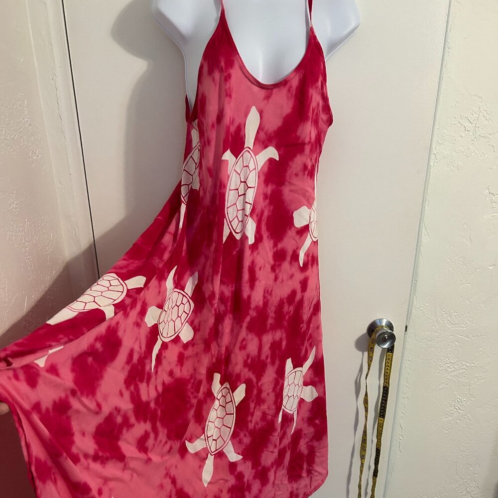 Boho Pink Beach turtle Sundress Spaghetti Straps - up to size Large